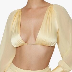 WEWOREWHAT yellow Puff long Sleeve Tie Back Top